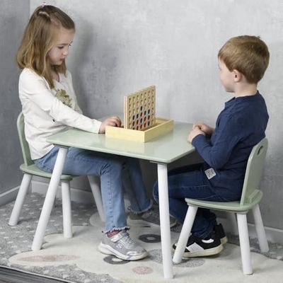 Kesper | Table pour Enfants avec 2 chaises, matériau: Panneau de Fibres, Dimensions: 55 x 55 x 45 cm, Couleur: Blanc, Vert Sauge | 17733 13