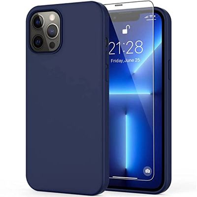 Qinzhijia Ontworpen voor iPhone 12 Pro Max hoesje, iPhone 13 Pro Max hoesje, siliconen hoesje, ultradun, schokbestendig, met zachte microvezelvoering, krasbestendig, 6,7 inch, marineblauw