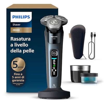 Philips Shaver i9000, rasoio elettrico Wet & Dry, Tortora, tecnologia Skin IQ, triplo sistema di sollevamento e taglio, doppie lame di precisione 360º in acciaio, pod Quick Clean, modello X9001/30