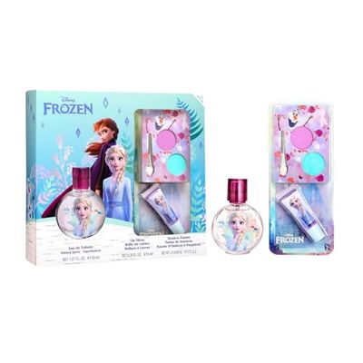Disney Frozen Natural Kids Perfume & Makeup Gift Set – Eau de Toilette Spray 30ml, Lip Gloss & Eyeshadow Palette with Brush | Vegan & Dermatologically Tested | Safe Beauty Gift Set for Girls Aged 3+