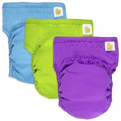 PET MAGASIN - Lot de 3 Couches réutilisables pour chiennes - Bleu, Vert et Violet - Petite Taille
