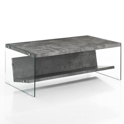 Wink Design Nikki 110 Stolik kawowy/stojak na czasopisma, Beton, Przezroczysty, H42,5 x 110 x 60 cm