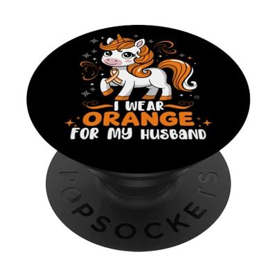Unicornio de conciencia sobre la esclerosis múltiple: uso naranja para apoyar a mi esposo PopSockets PopGrip Adhesivo