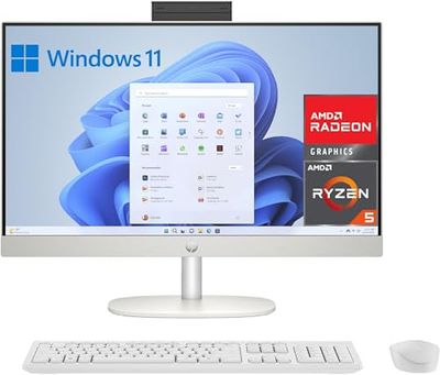 HP All-in-One 24-cr0007ss Desktop-PC 23,8 inch FHD (AMD Ryzen 5 7520U, 16 GB RAM, 512 GB SSD, AMD Radeon Graphics, Windows 11 Home), wit, Spaans QWERTY-toetsenbord