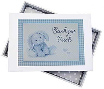 White Cotton Cards Welsh Baby, Bachgen Bach, Mini Fotoalbum, Blue Bunny, Board, 12,5 x 17,5 x 2,5 cm
