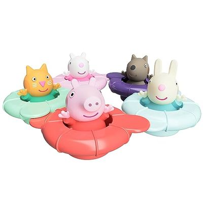 Tomy Toomies Peppa's Pool Party - 5 Vasos de Anillo con 5 Squirter de Agua Peppa Pig & Friends, Juguete de baño + 18 Meses - Juguete de baño para bebé y Piscina Infantil