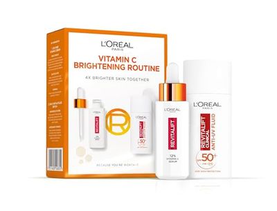 L'Oréal Paris Revitalift Clinical 12% Pure Vitamin C Serum (30ml) & SPF 50+ Invisible Fluid (50ml) Duo for Face, Antioxidant Protection, Brighter Smoother Skin, UV Protection
