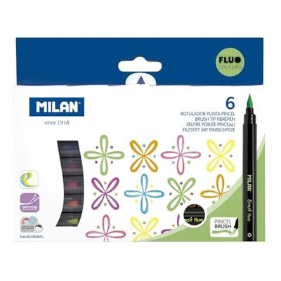 MILAN Caja 6 rotuladores punta pincel colores Fluo
