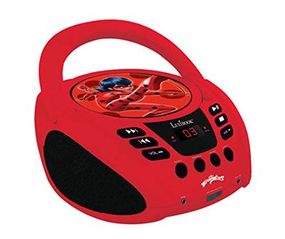 LEXIBOOK-Miraculous Lecteur CD, Prise Micro, Entrée Line-in, Pile ou Secteur, Rouge/Noir, RCD108MI