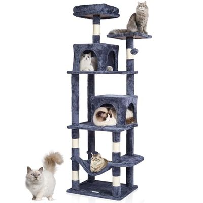 VEVOR Arbre à Chat, 160 cm, Tour d'escalade à Chats avec griffoir en sisal, 2 niches, hamac, perchoir supérieur, Plates-Formes de Saut, Balle Suspendue, pour activités d'intérieur Chats, Gris foncé