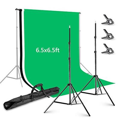Neewer 2 x 2 m achtergrondondersteuningssysteem met 1,8 x 2,8 meter achtergrondstof (wit/zwart/groen) en 3 stuks veerklemmen voor fotostudio, portret, product video fotografie