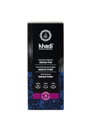 khadi INDIGO PUR Coloration Vegetale, Couleur d'un noir profonde mystérieux à un bleu-noir chatoyant, 100% naturel, vegan et sans ingrédients synthétiques, Cosmétiques naturels certifiés, 100g
