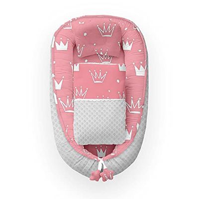 Kospu babynest con cuscino e coperta per bambini, peluche in cotone e minky, imbottitura 100% silicone perline, paracolpi 90 x 70 cm