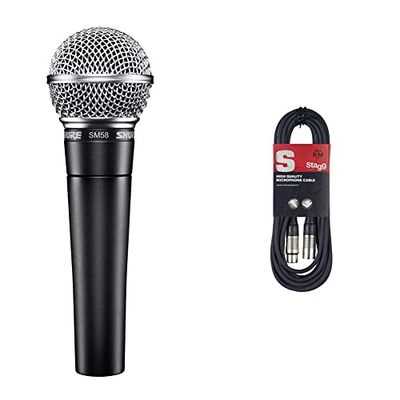 Sm58Shure Sm 58-Se, Microfono Dinamico Per Voce Con Switch On/Off + Supporto + Custodia & Stagg Cavo di Alta Qualita XLRf a XLRm Plug Microphone, 6 m, Nero