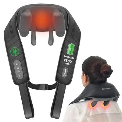 Comfier Cordless Shiatsu massageapparaat voor nek en schouder, draadloos 4D rug- en nekmassageapparaat met warmte en trillingen, elektrisch massagekussen thuis en in de auto, ideaal geschenk