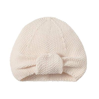 Nordic Coast® Baby Turban stickning – babymössa naturlig vit – 100% ekologisk tex bomull – 6–12 månader – stickad mössa huvudbonad flicka