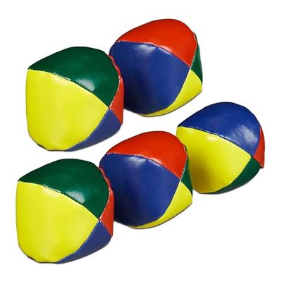 Relaxdays Balles de jonglage, Lot de 5, D : 65 mm, débutants et Pros, PVC & Sable, Boules Jonglerie, Multicolores