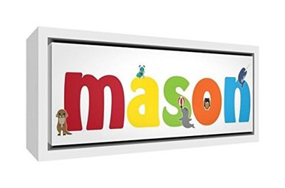 Feel Good Art Cute ilustrativos diseño enmarcado caja lienzo con madera maciza de color blanco Surround (19 x 46 x 3 cm, pequeñas, Mason)