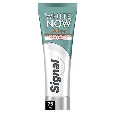 SIGNAL - Dentifrice White Now Blancheur Detox - Argile & Extrait de coco - Des dents 3X plus blanches dès le premier brossage - 96% d'ingrédients blancheurs d'origine naturelle - 75ml