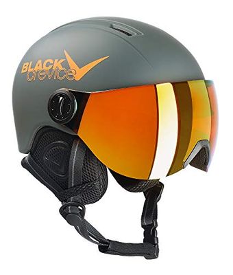 BLACK CREVICE Kids Ski Helmet Leogang I Casque de Ski avec visière Style Pilote différentes Couleurs I Casque de Snowboard pour garçons & Filles I Casque de (48-52, Mate Gun/Orange)