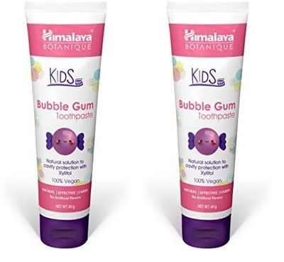 Himalaya Botanique Kids Toothpaste | Bubble Gum Flavor | Reduces Plaque and Makes Teeth Stronger | Increases Teeth-Gum Grip | Fluoride free, vegan & gluten free- 80g (Paquete de 2)