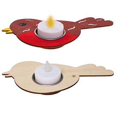 Baker Ross AX348 Portavelas De Madera Pájaros - Paquete De 4, Ideal Para Decorar Y Exhibir En Interiores O Exteriores, Ideal Para Proyectos De Manualidades Para Niños