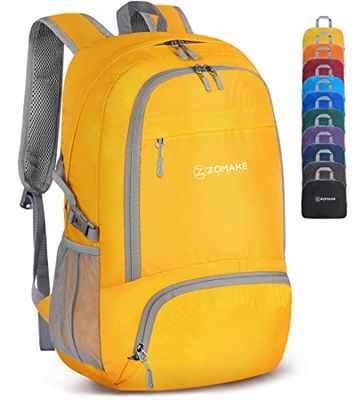 ZOMAKE Ultra Lichtgewicht Opvouwbare Rugzak 30L, Kleine Rugzak Waterdichte Wandelrugzak, Pakbare Rugzak voor Dames En Heren,Outdoor Wandelen Camping Wandelen Reizen(Geel)