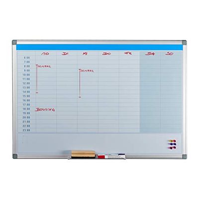 relaxdays Whiteboard Planner, Giornaliera, Lavagna Magnetica, Cancellabile, Bacheca, Portapennarelli, 60 x 90 cm, Bianca, Ferro, Acciaio, 1 pz