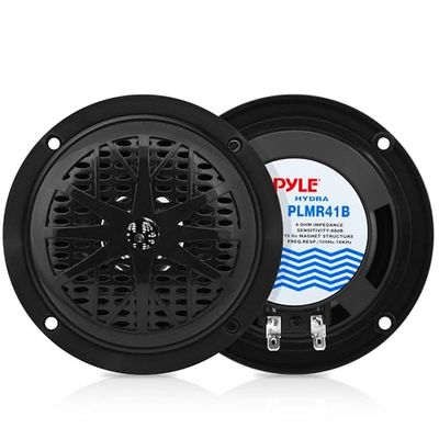 Pyle Haut-Parleurs Marins 10 cm Étanches, Système Audio Extérieur Résistant aux Intempéries, Double Cône Polypropylène, Design Compact - Noir - Paire