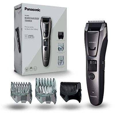 Panasonic ER-GB80-H503 Tondeuse à Barbe, Cheveux et Corps pour Hommes, Portative Étanche Sans Fil, 39 Longueur Réglables, 3 Accessoires, Détaillée, Fonctionnement Avec ou Sans Fil, Argent Foncé