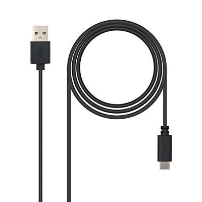 USB 2.0 type C naar USB type A kabel, met snellaadvermogen tot 3 A kleur zwart, lengte 2,0 meter, ideaal voor het aansluiten van verschillende apparaten.