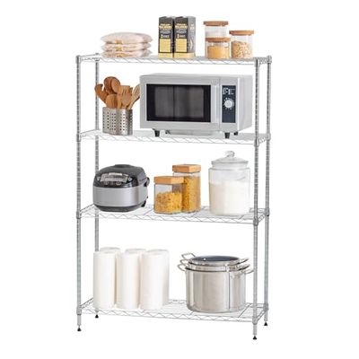 Iris Ohyama, Opschorten/Opbergmeubilair/Meerzijdige opschortingen/Metalen opschortingen met 4 planken, In hoogte verstelbaar, Industrieel, Keuken, Garage - Metal Rack - MR-MM4 - Zilver