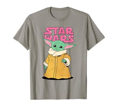 Star Wars The Mandalorian The Child Pink Bubble Letters Maglietta
