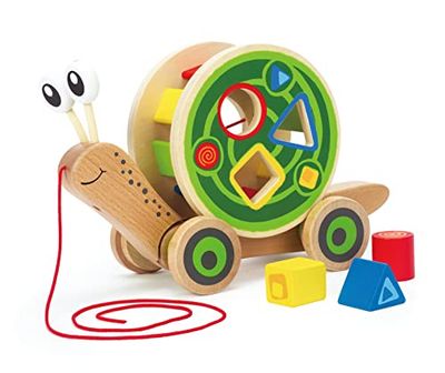 Hape Caracol Clasificador de Formas, Arrástrame y Juega - Juguete de Madera para Niños, Caracol con Ruedas, 12 Meses+