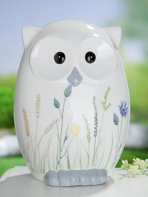 Pack of 2 Figure, Owl, Floral pattern, Ceramics, white, PU 2, L. 12 cm, W. 15 cm, H. 20 cm