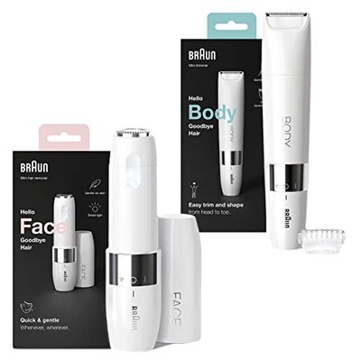 Braun Face Spa, Depilatore Donna Epilatore Viso e Corpo con Rifinitore, Ideale per la zona Bikini, Idea Regalo, BS1000 Bianco & Face Rasoio Viso Donna Elettrico Tocco Finale Per Baffetti