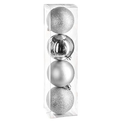 Kerstbal 80mm x 4 Zilver