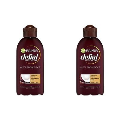 Garnier Delial Aceite Bronceador Intenso Nutritivo Hidratante con Aroma a Coco - 200 ml (Paquete de 2)