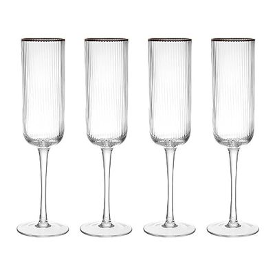MIKASA Sorrento Ridged Crystal Champagne Flute Glasses with Gold Rim and Wide Shape, 200ml, Set of 4 Lead-Free, Clear Fine Glasses, Sleek Design for Celebrations