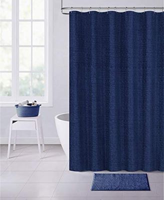 Dainty Home Paris Rideau de Douche en Tissu chinelle, Bleu Marine, 70x72''