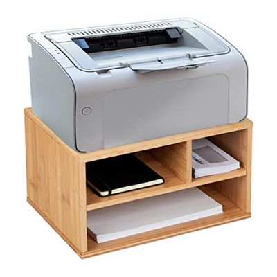 Relaxdays printerkastje bureau, 3 vakken, standaard voor printer, HxBxD: 22 x 40 x 30 cm, bureau organizer, natuur