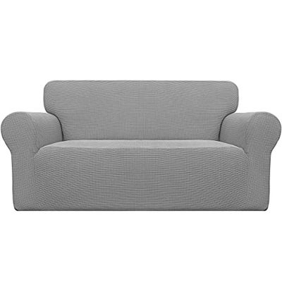 Easy-Going Stretch Oversized Loveseat Slipcover 1-Piece Sofa Cover Furniture Protector Couch Soft with Elastic Bottom for Kids Polyester Spandex Jacquard Fabric Small Checks Light Gray