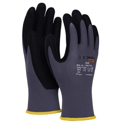DONAU SAFETY Flex handskar arbetshandskar/storlek 08/M, 1 par/grå/svart/mekaniker monteringshandskar/nitril belagd lätt oljebeständig, nylon skyddshandskar för arbete bil lager