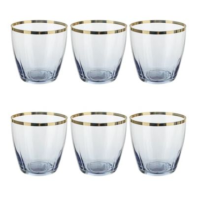 KASANOVA Lot de 6 verres à eau bleu 365 ml avec bord or brillant