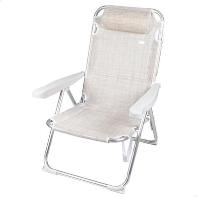 AKTIVE 62641 Strandstoel, inklapbaar, kantelbestendig, crème, 5 standen, robuust en licht, met draaggreep en kussen, maximale belasting 110 kg, afmetingen 48 x 60 x 90 cm, strandstoelen
