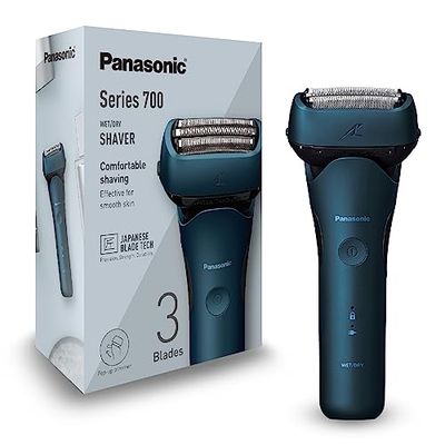 Panasonic Series 700 ES-ALT4B Rasoio Elettrico da Uomo a 3 Lame Wet & Dry, Rasoio Portatile Impermeabile, Sensore Barba Reattivo, Testina Flessibile, Trimmer Pop-Up, Impugnatura Ergonomica, Blu