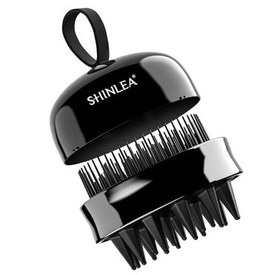 SHINLEA Haarhoofdhuidmassager, dubbele kop shampoo borstel haarscrub borstel voor haargroei en hoofdmassage (zwart)
