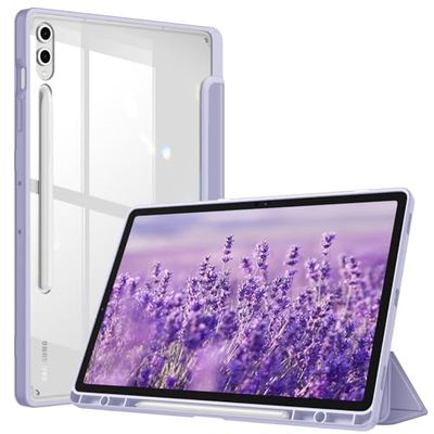 FINTIE Hybrid slimmat fodral till Samsung Galaxy Tab S9 FE+ Plus/Galaxy Tab S9+ Plus 12,4 tum 2023 med S-pennhållare, stöttåligt skydd med genomskinligt genomskinligt bakskal, automatisk