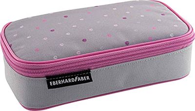 Eberhard Faber 577586 - Jumbo etui, grijs met roze stippen, etui met ritssluiting, groot hoofdvak en binnenvak