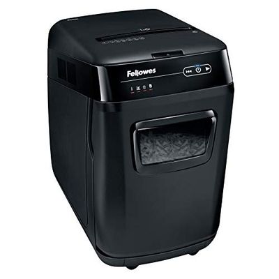 Fellowes Destructora trituradora automática de papel, corte en partículas hasta, Negro, 200 Hojas